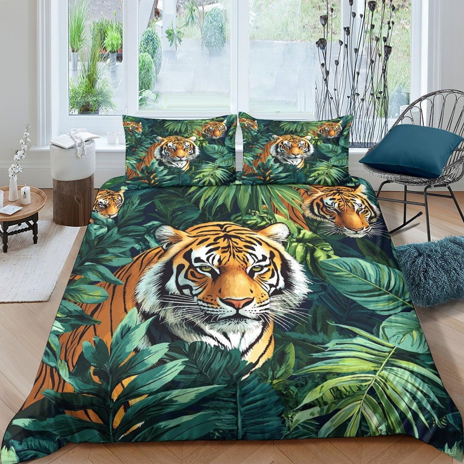 Ctjqhvkz Style-5 3D Printed Jungle Tiger Fitted Sheet Microfiber Soft Breathable Rainforest Bed Cover For Bedroom Guest Room Decor Single（135X200cm）