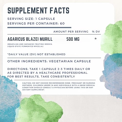 Miniatura 2 de Primordia Suplemento puro de extracto de hongos agaricus, 60 cápsulas, hongos Murill Agaricus Blazei 100% auténticos, proporciona alivio del estrés,