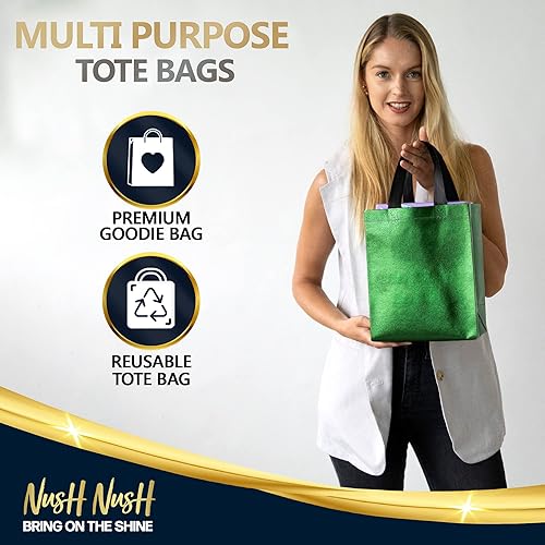 Miniatura 4 de Nush Nush Bolsas de regalo verdes de tamaño mediano  Juego de 12 bolsas de regalo reutilizables color verde brillante con un acabado brillante