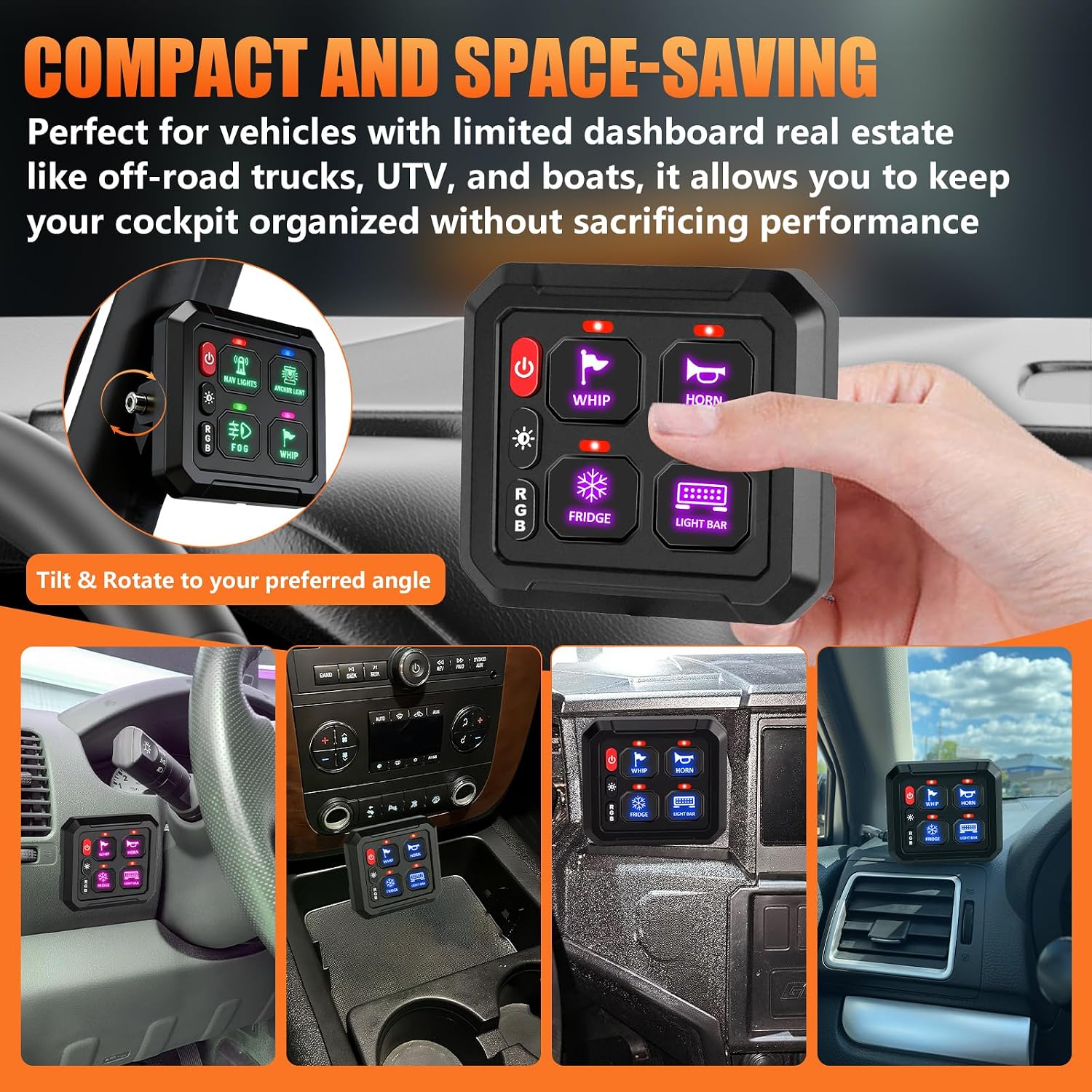 Chelhead 4 Gang Switch Panel with 50A Circuit Breaker Waterproof IP65 RGB Multifunction 3 Inch Switch Panel Compatible with Off Road SUV UTV ATV Boat Truck Accessories