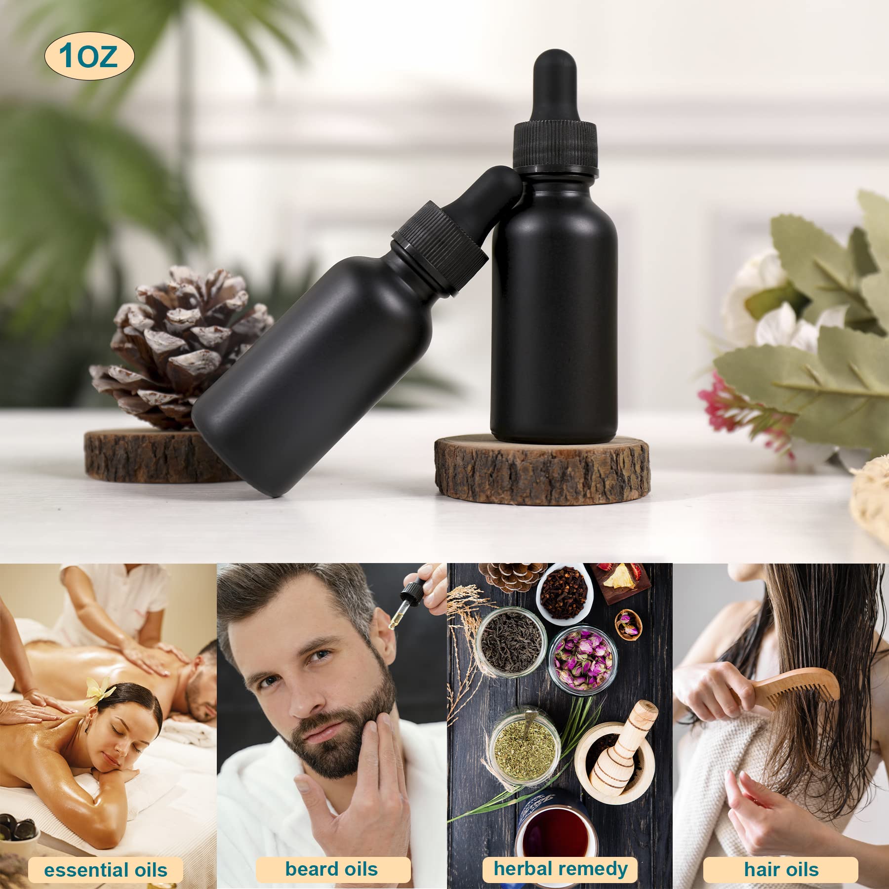 NOOEEISS 48 Stück Milchschwarze Glas-Tropfflaschen, stärkere Saugkraft, Tinkturflaschen mit Pipette für ätherische Öle, Parfums, Flüssigkeiten, auslaufsicher, Reisen (48 Stück, mattschwarz)