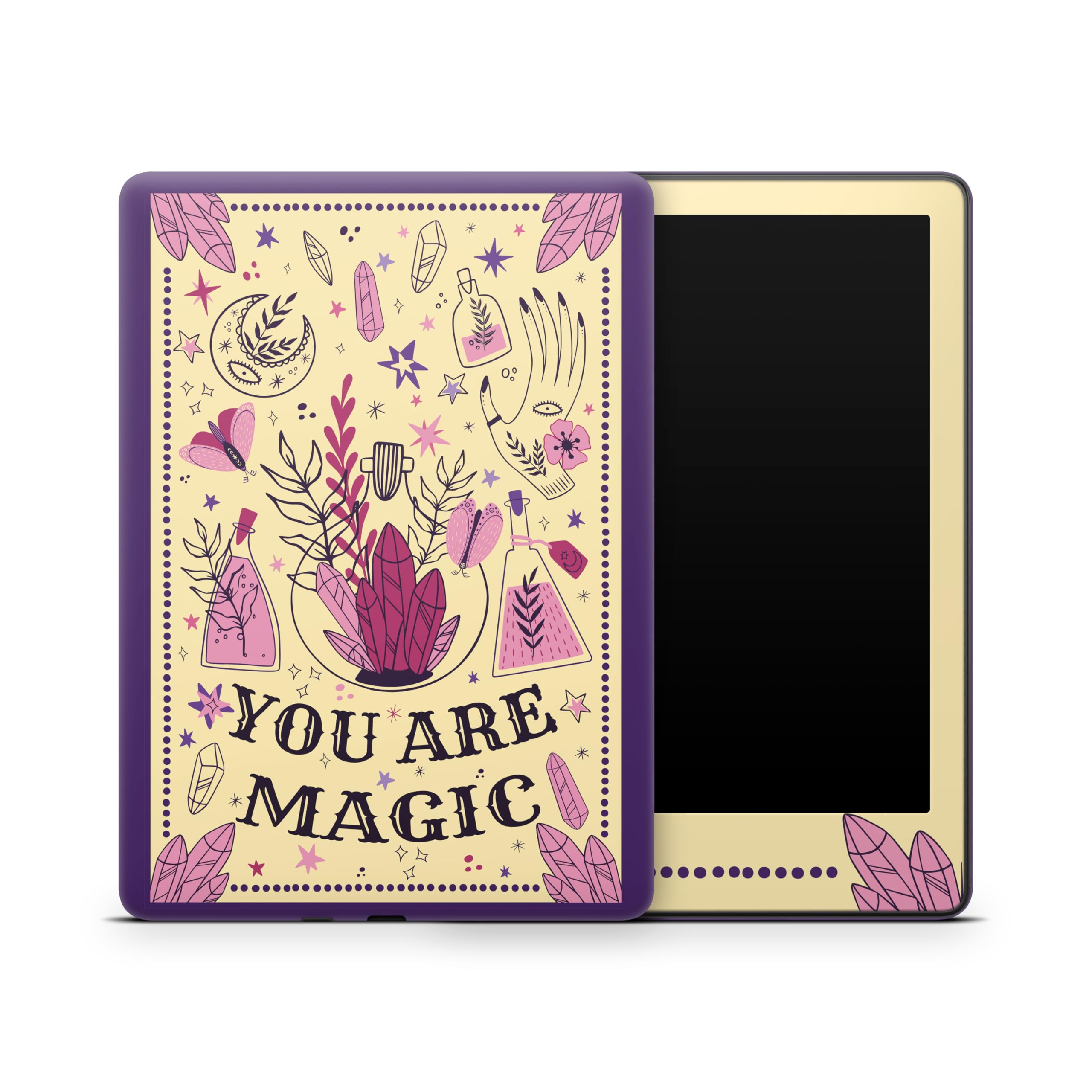 ZOOMHITSKINS Kindle Skin Compatible with Kindle Paperwhite Gen 12 (2024), Esoterism You are Magic Purple Beige Crystal Mystical, Easy Bubble-Free 3M Vinyl Skin Decal Accessories, Made in The USA