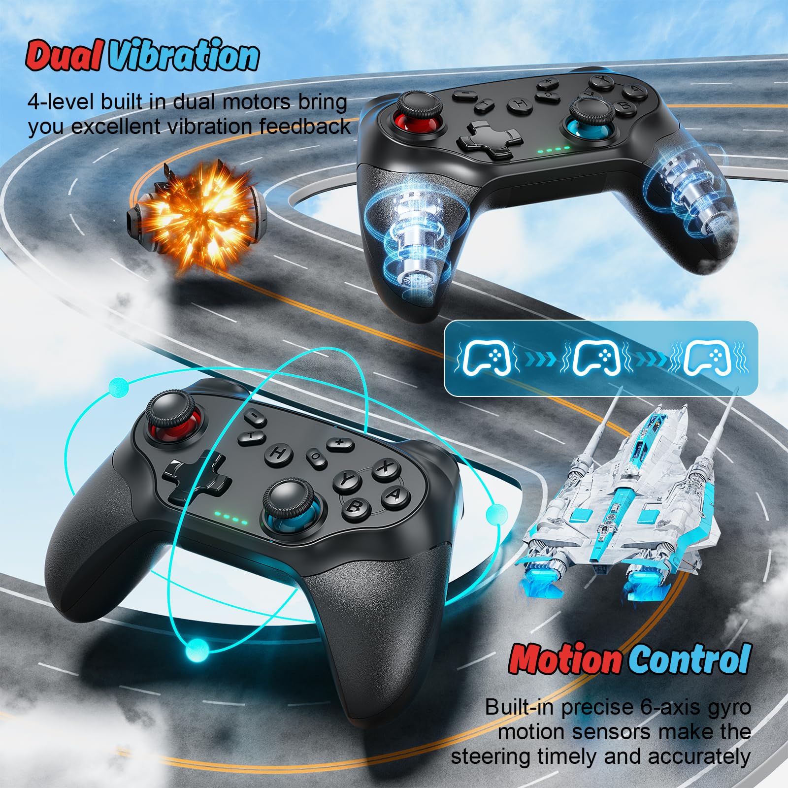 GGiking 2 Stück Wireless Controller für Nintendo Switch 2/Switch/Lite/OLED/PC, mit Wake-up, Turbo, 6-Axis Motion, Dual Vibration, Screenshot
