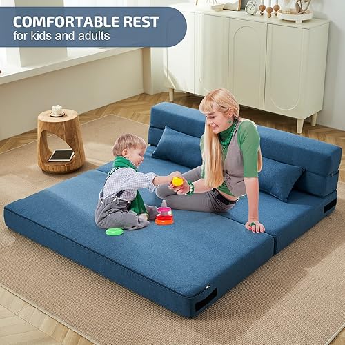 Miniatura 39 de Sofá cama plegable 2 en 1 con almohada, silla plegable, sofá de piso y colchón para dormir, funda lavable y silla de espuma viscoelástica para sala