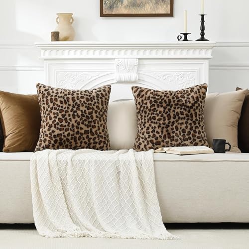 Miniatura 7 de Softalker - Juego de 2 fundas decorativas para almohada de guepardo, 18 x 18 pulgadas, de pelo sintético denso de conejo, para sofá, funda de
