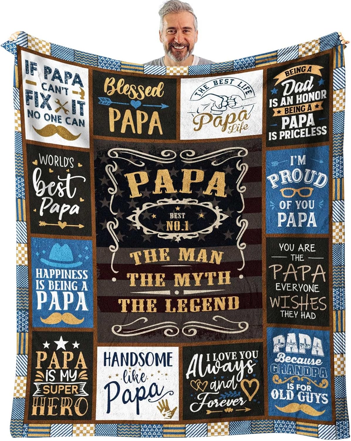 Manta de regalos de Navidad para papá de nietos de 60 x 50 pulgadas, regalos de cumpleaños para papá de parte de nietos, regalos de papá de nieta,