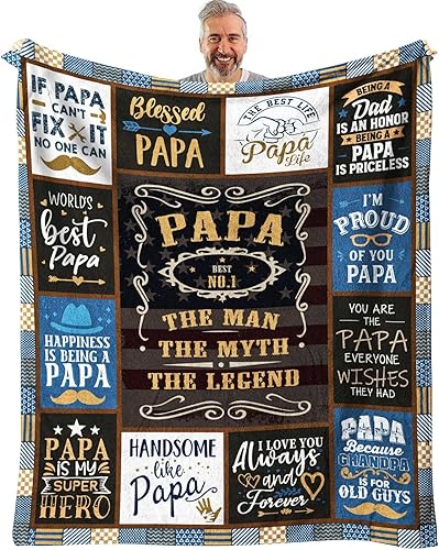 Manta de regalos de Navidad para papá de nietos de 60 x 50 pulgadas, regalos de cumpleaños para papá de parte de nietos, regalos de papá de nieta,