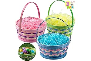 JOYIN 3 Pcs Wicker Easter Woven Basket with Tricolor Grass Paper Shred