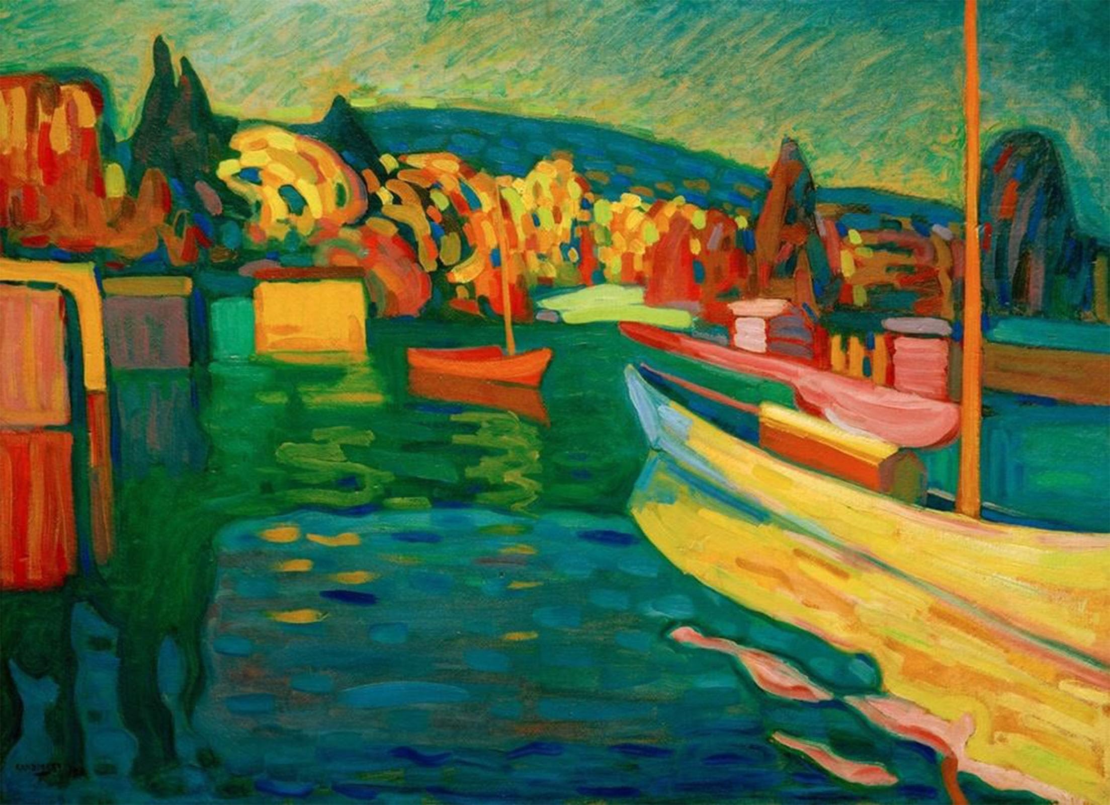 Serendipitp No Frame Abstract Painting Mural Print Picture Wall Decor Painting Autumn Landscape With Boats By Wassily Kandinsky Vintage Wall Artwork For Home Decor 60X90cm