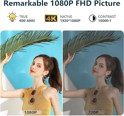 Miniatura 3 de Proyector portátil, proyector de películas con WiFi 6 y Bluetooth 5.4, proyector inteligente con 600 lúmenes ANSI, altavoz de 10 W, aplicaciones