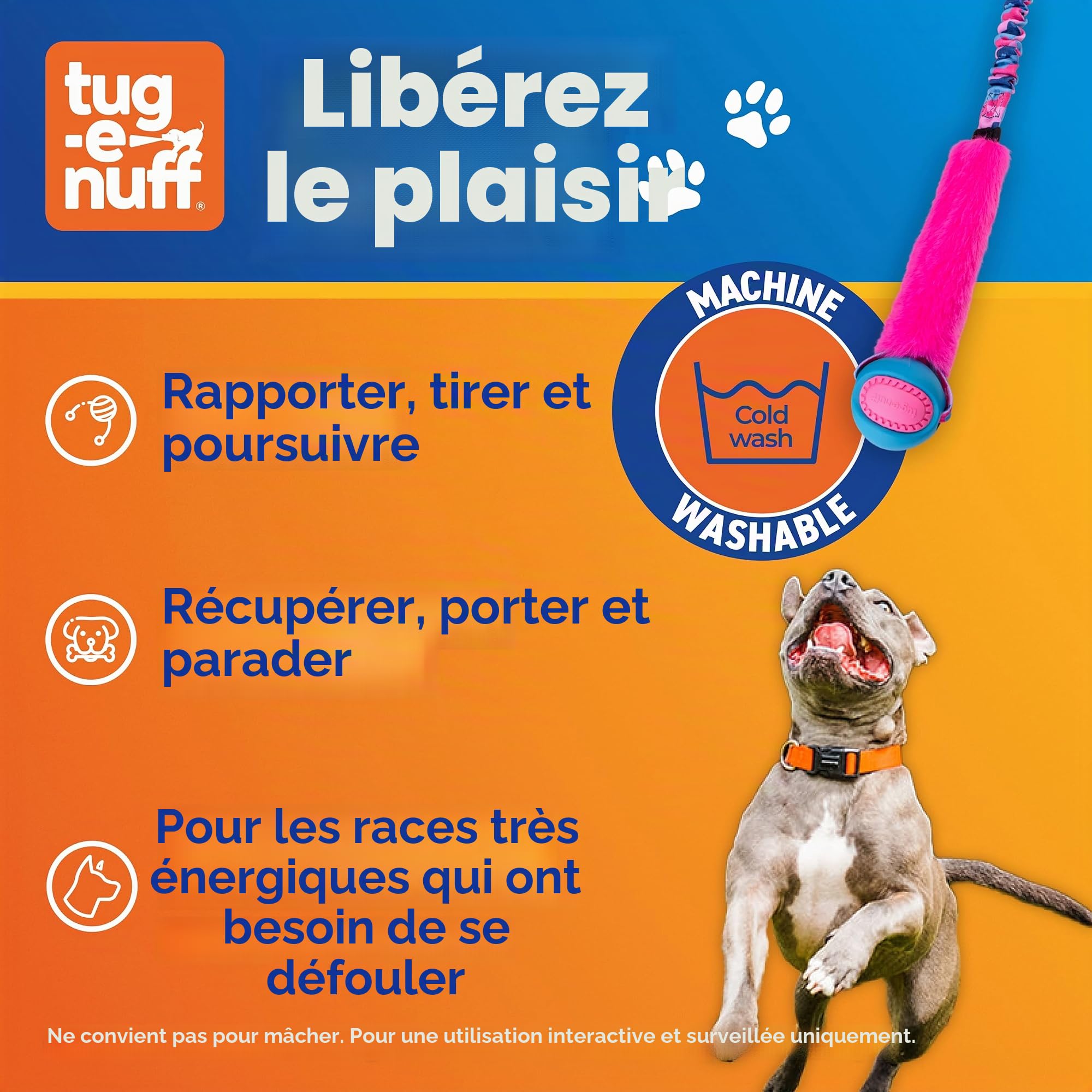 Tug-E-Nuff Fauxtastic PowerBall – Jouet interactif pour chien avec balle en caoutchouc – Motif violet – Jouet interactif pour dressage de chiens de petite, moyenne et grande taille – 63 cm