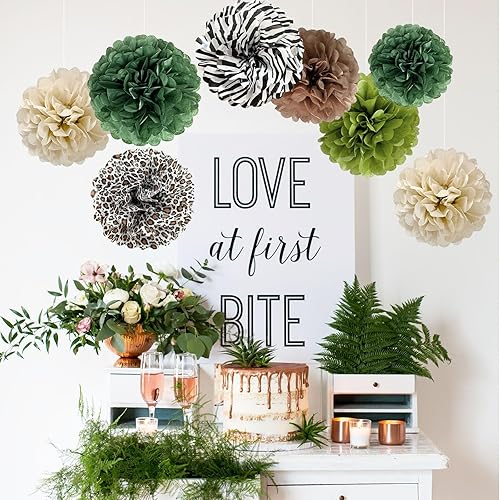 Miniatura 4 de ANSOMO Pompones de papel de seda de safari de selva, animales salvajes, estampado de cebra, guepardo, decoraciones de fiesta, flores verdes salvias,