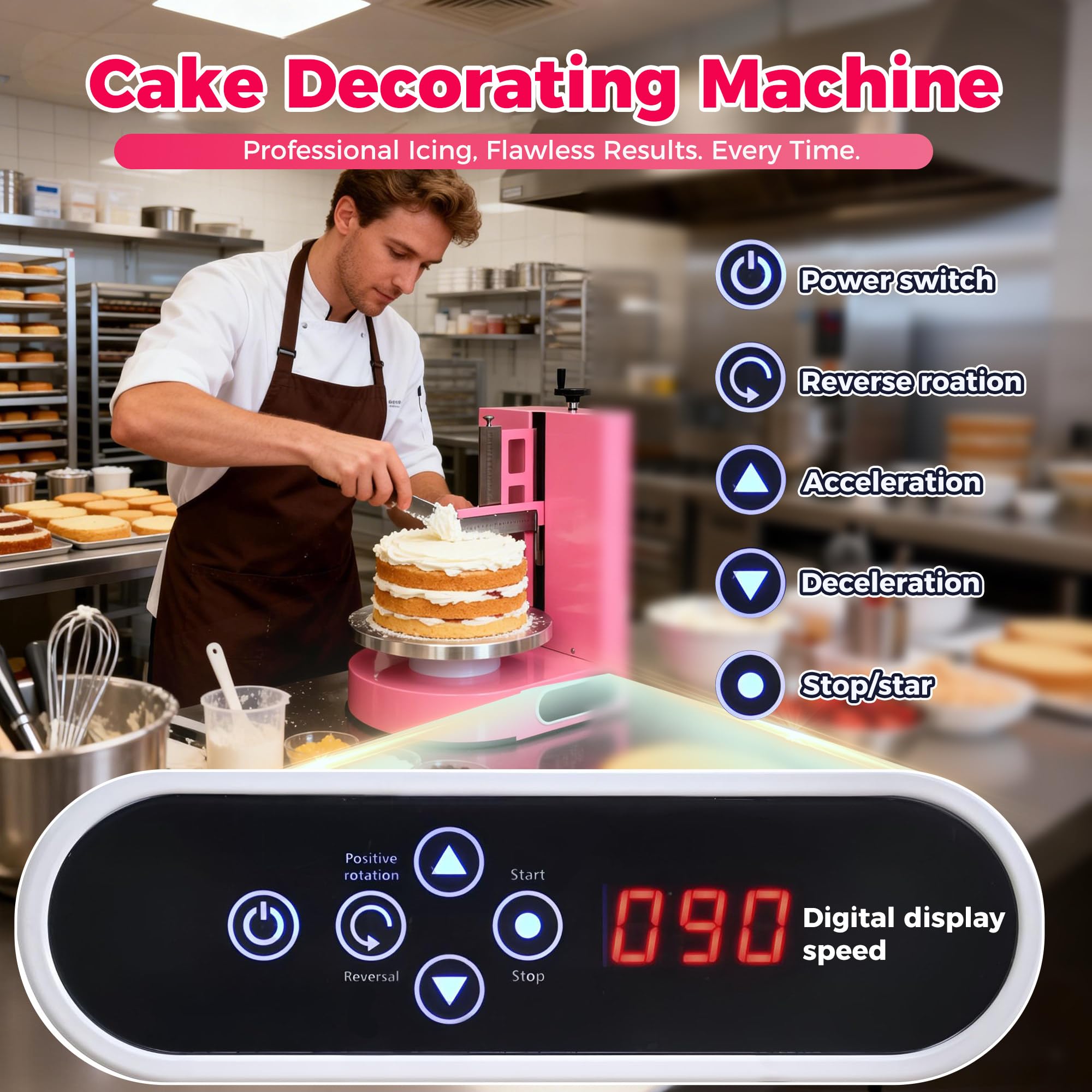 elektrischer Torten Dekorierer, Kuchencreme-Verteilmaschine, Beschichtungs-Dekorationsmaschine, Geringe Geräuschentwicklung, Für 4-12" Kuchen, Automatische Kuchendekorationsmaschine Green-220V