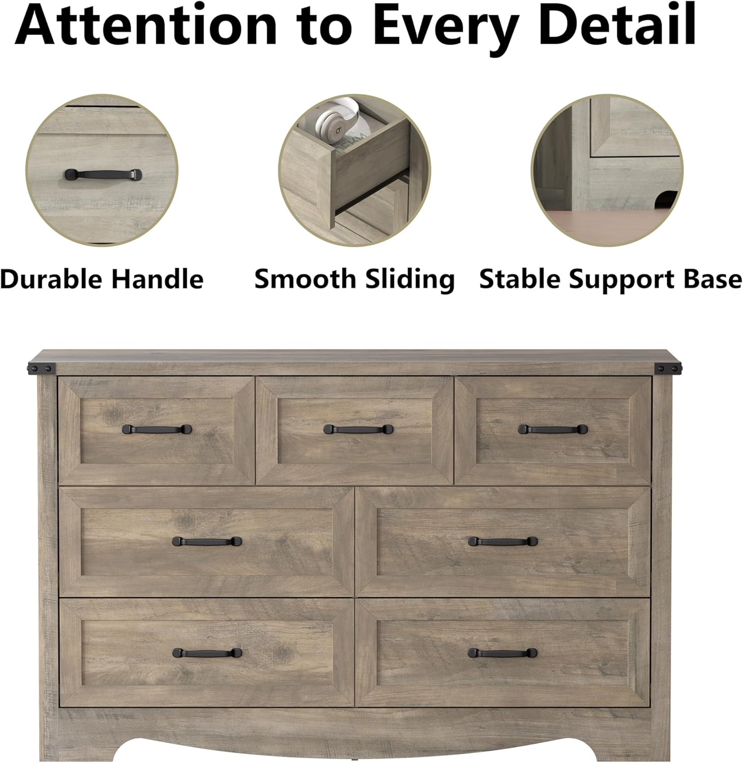 7 Drawer Dresser for Bedroom – 47" Wide Modern Wooden Chest with Natural Wood Texture, TV Stand & Storage, Metal Corner Brackets, Wood Drawer Organizer for Living Room, Hallway - Image 6