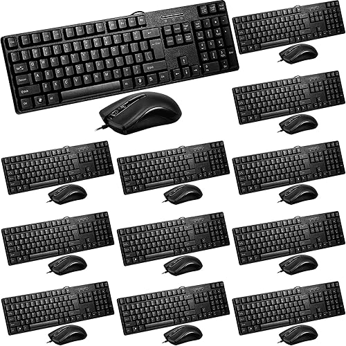 Fabbay 24 piezas de teclado y mouse con cable USB, 12 ratones con cable, 12 con cable, teclado de tamaño completo para escuela, oficina, hogar,