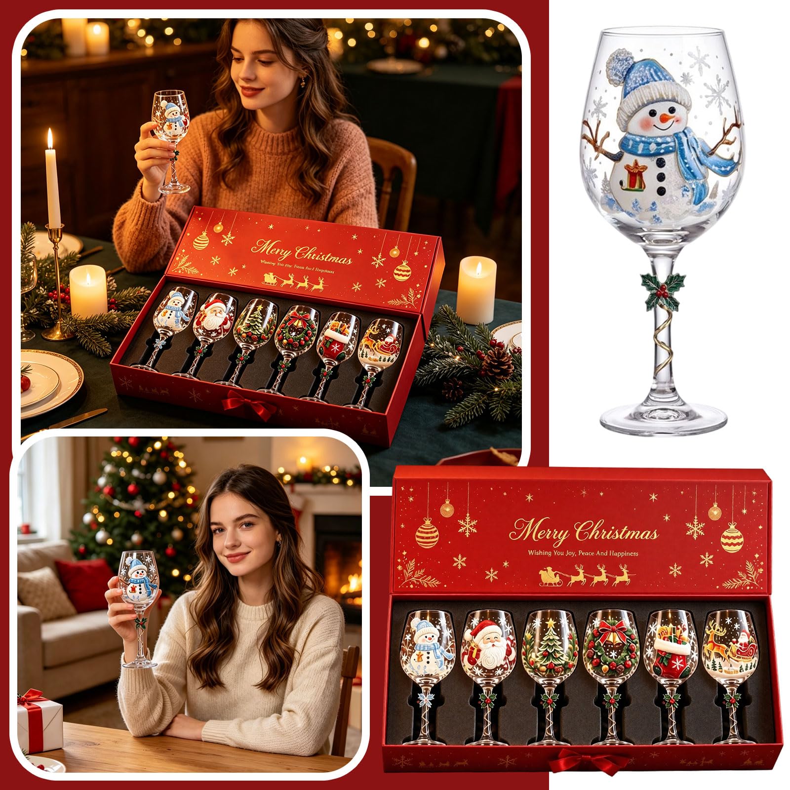 Set di bicchieri da vino 3D con Babbo Natale, confezione regalo da collezione di bicchieri da vino 3D, calice rialzato con fiocco di neve, decorazione per feste e tavoli, bicchieri natalizi per gli