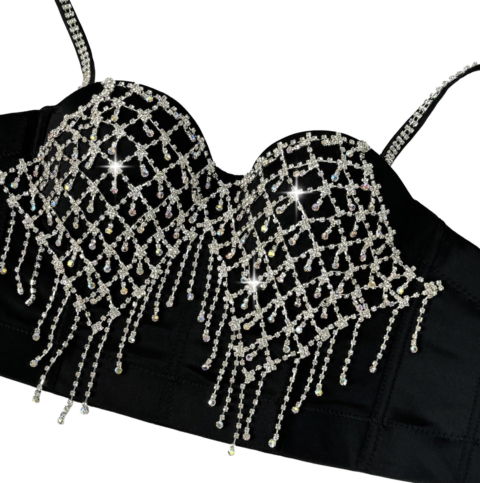 Top Bustier Corto Sexy da Donna con Strass e Perline, Top Corsetto con Spalline Regolabili