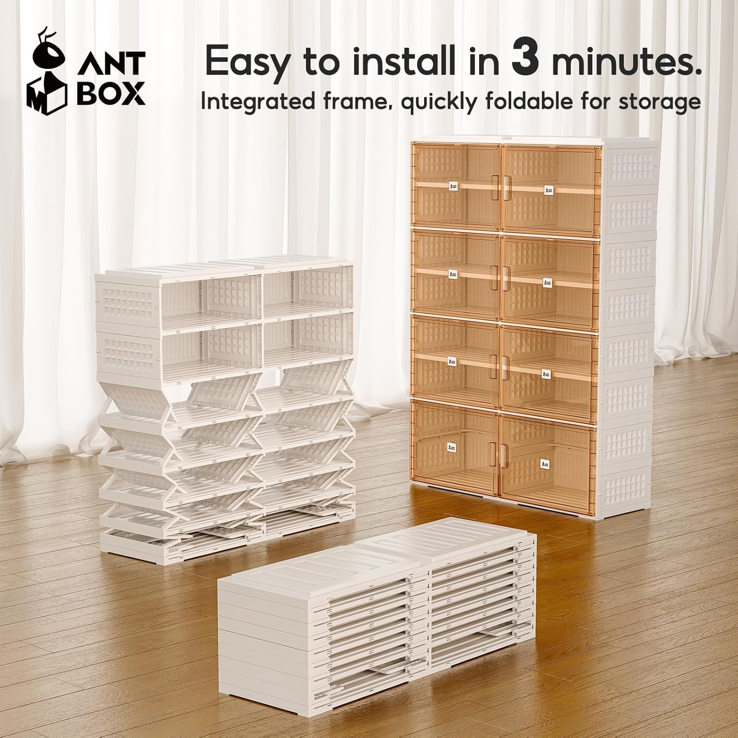 ANTBOX Foldable Shoe Rack Cabinet with Clear Doors, Extra Large Shoe Organizer for Entryway & Closet, Portable Dust-Free Storage Shelf Holds 32 Pairs (X-Large 32 Pairs)