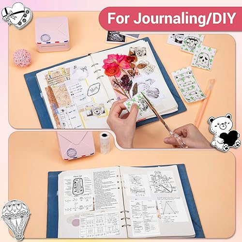 Miniatura 7 de Mini impresora de calcomanías, bolsillo Bluetooth con 1 rollo de papel, fabricante de calcomanías térmicas sin tinta compatible con iOS y Android,