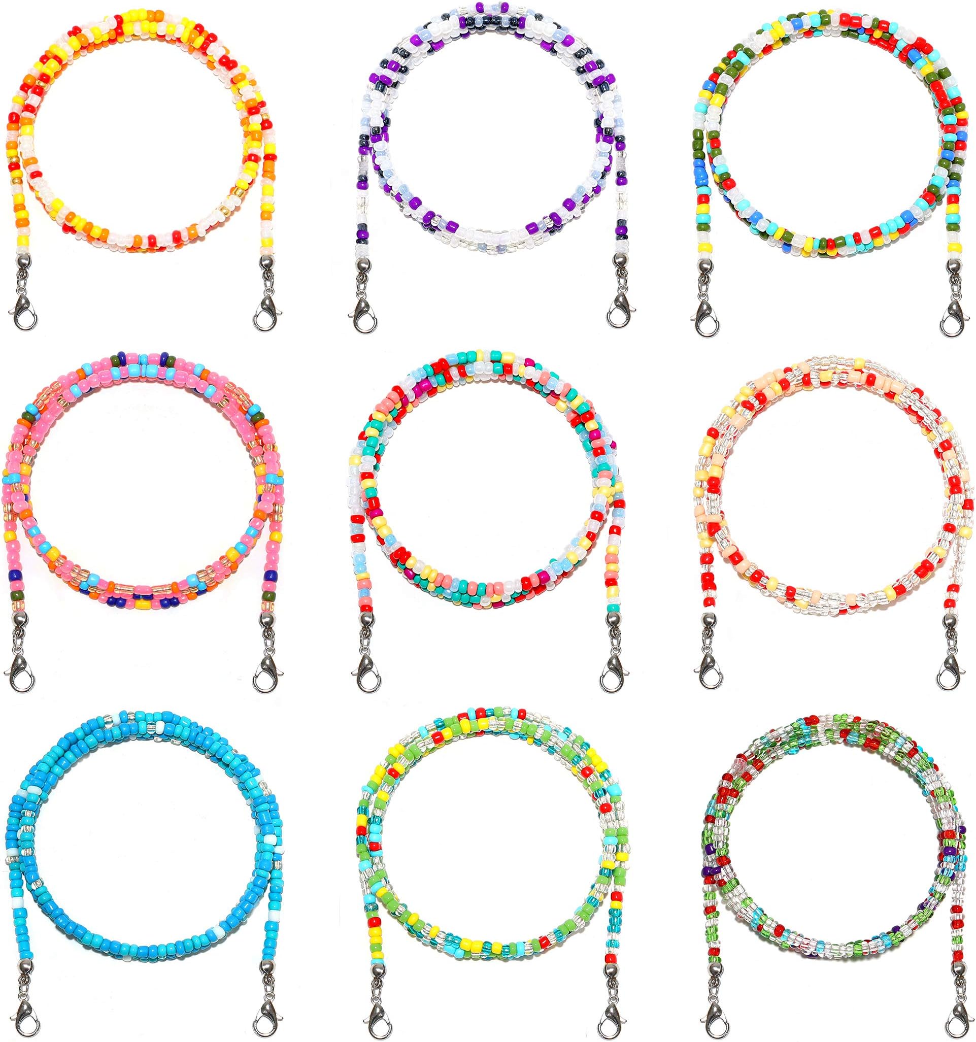SHIWE 9PCS Bead Face Mask Lanyard for Women Men Colorful Mask Holder Chain Mask Necklace Strap