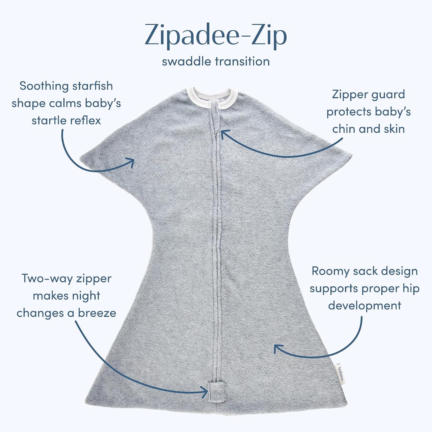 SleepingBaby Zipadee-Zip Fleece Transition Swaddle - Arms-Out Wearable Blanket for Baby Sleep, Soft Breathable Fleece 0.8 TOG - Perfect Penguin, Medium (6-12 Month)