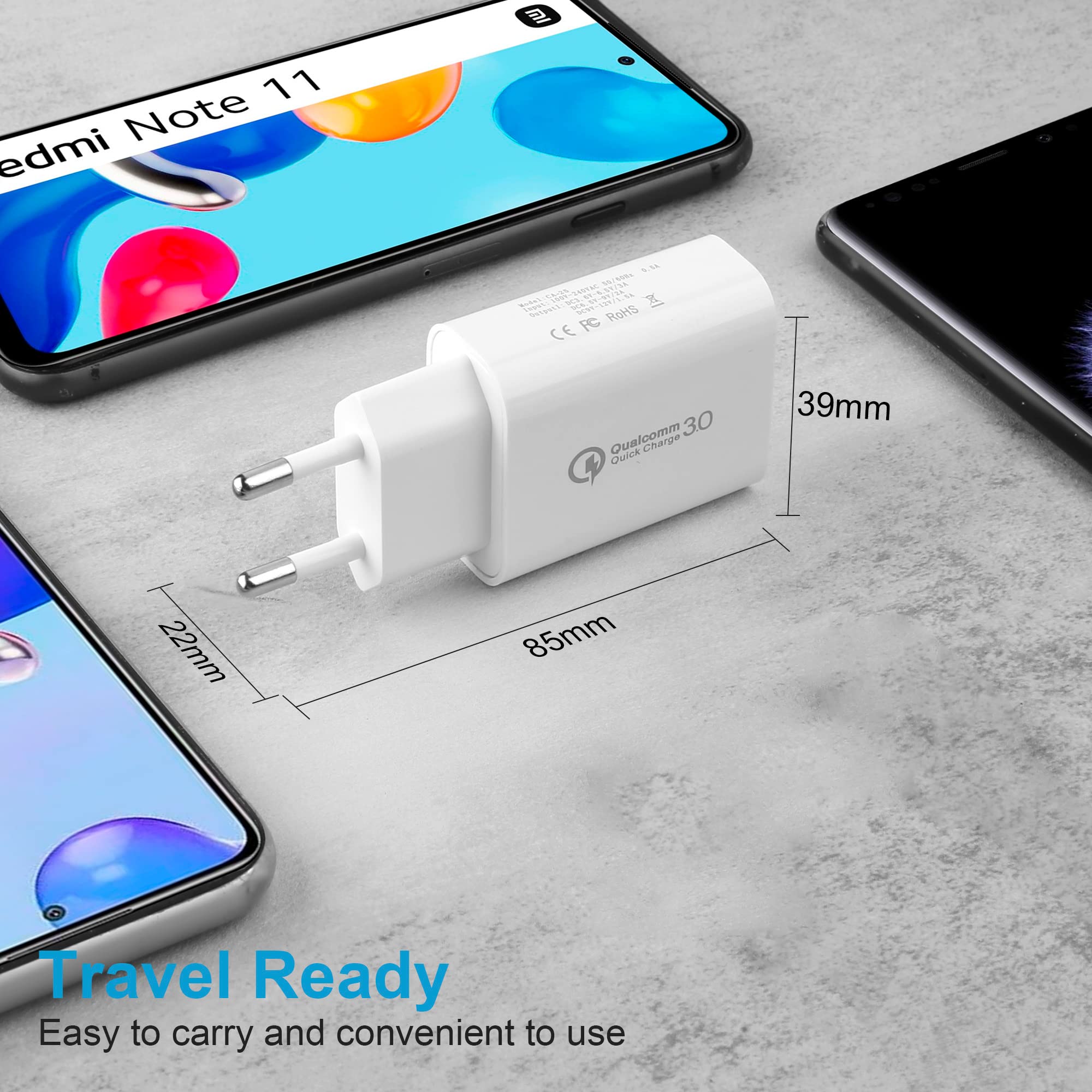 4 Pezzi Caricatore USB, 18W Carica Rapida 3.0 Caricatore Rapido per Samsung Galaxy S23 S22 S21 S20 FE S10 S9 S8 S7 S6 A03 A13 A71 A51 A53 Z Flip3 Z Fold2 5G, Huawei, Xiaomi, Telefono Cellulare