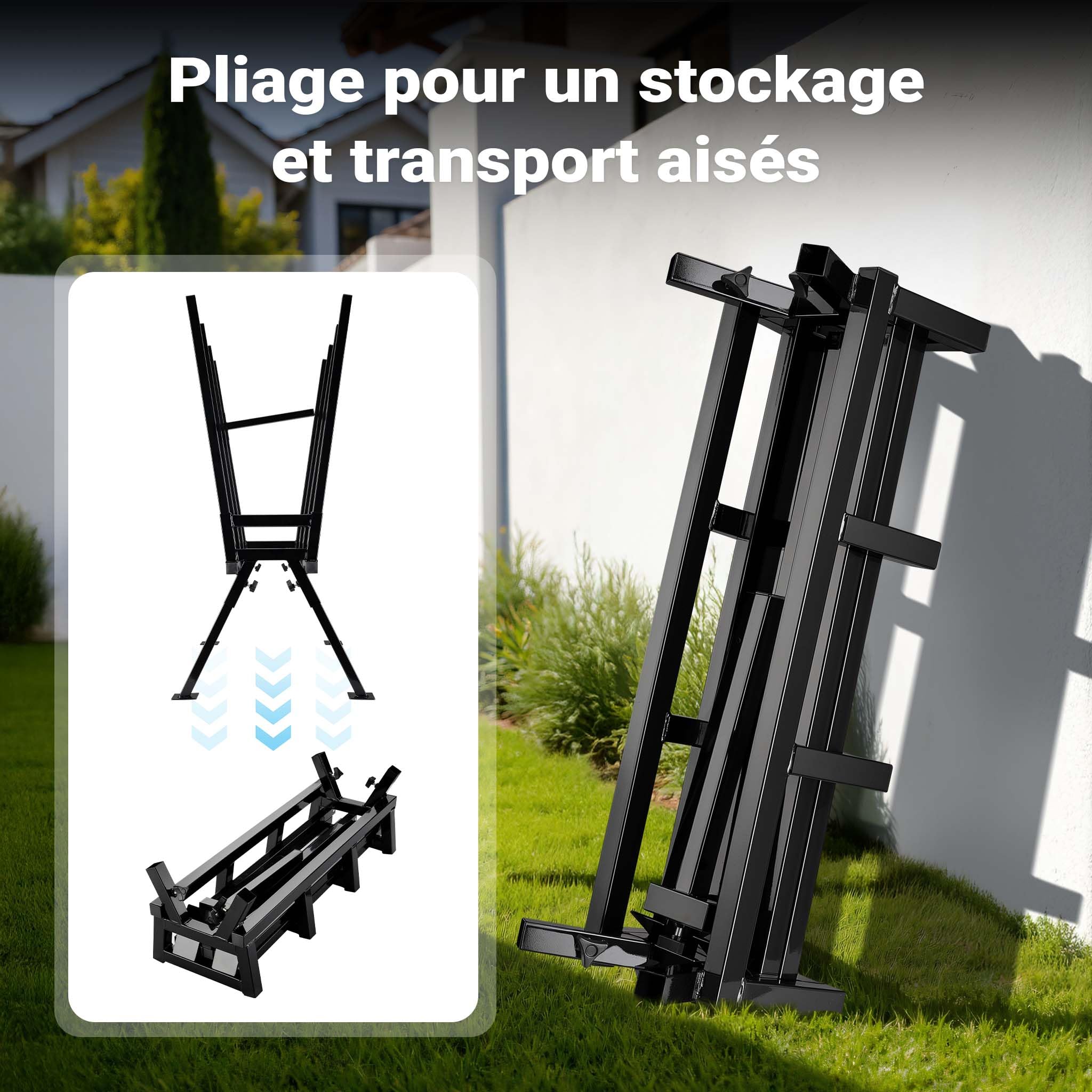 WilTec Chevalet de sciage pliant porte bûche – 715 x 530 x 1040 mm – Capacité 400 kg – en Acier – Tréteau de tronçonnage pour Scie Tronçonneuse Bois de chauffage