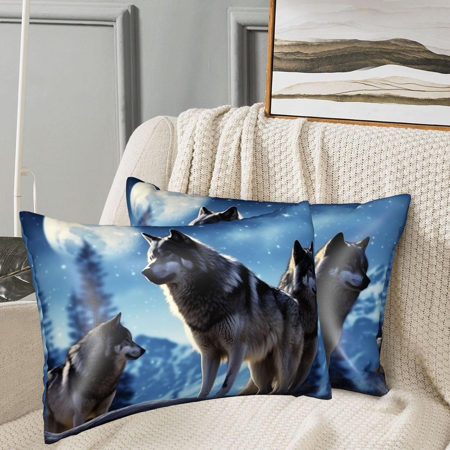 2 Pack Satin Pillowcase for Hair and Skin, Queen Size Pillow Case with Hidden Zipper, Wolfs Silk Pillow Cover 20x36 Inches, Soft Cooling Pillowcase for Sleeping Gift