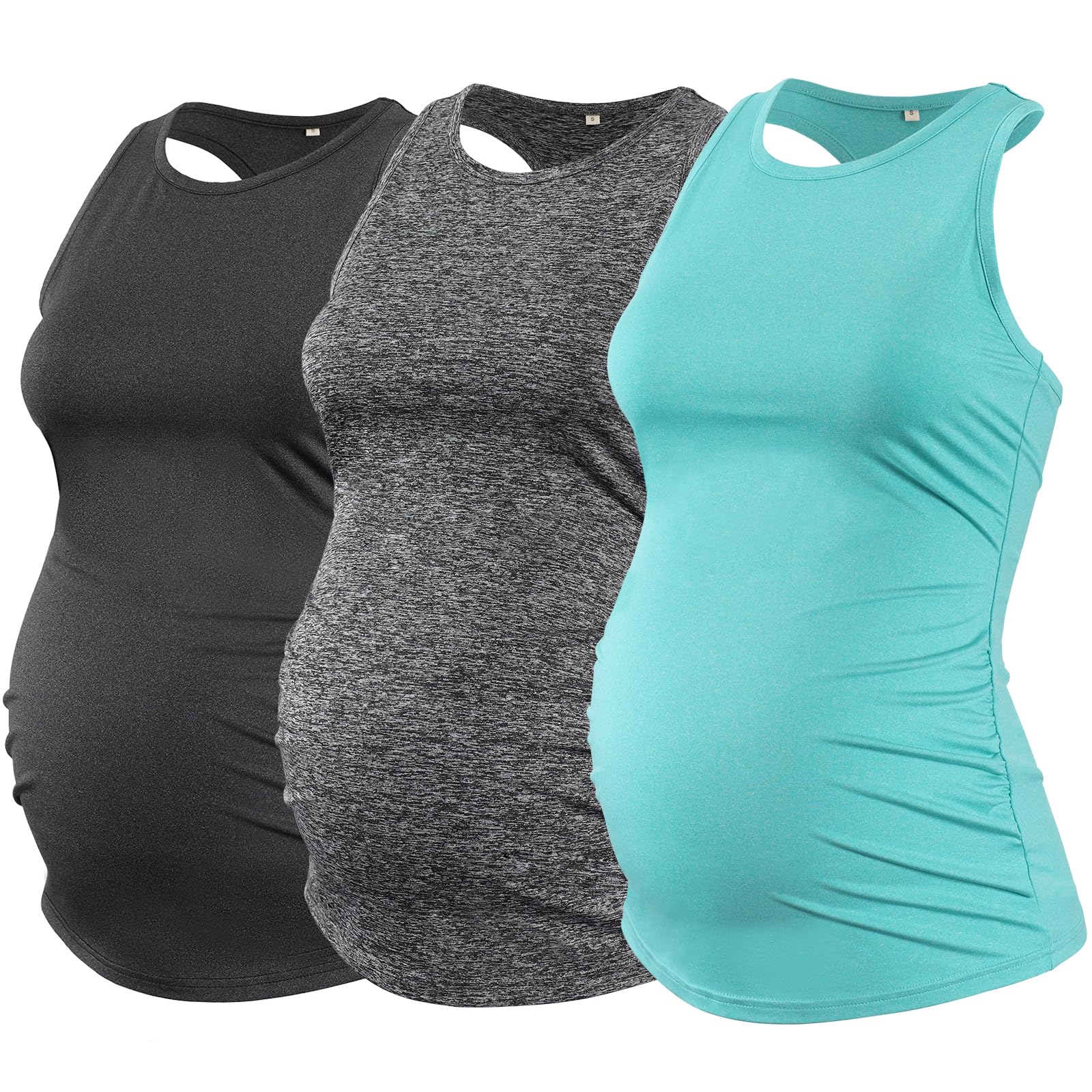 Ecavus Paquete de 3 camisetas sin mangas de maternidad sin mangas con espalda cruzada para mujer, camisetas deportivas para embarazo, yoga, para mujer