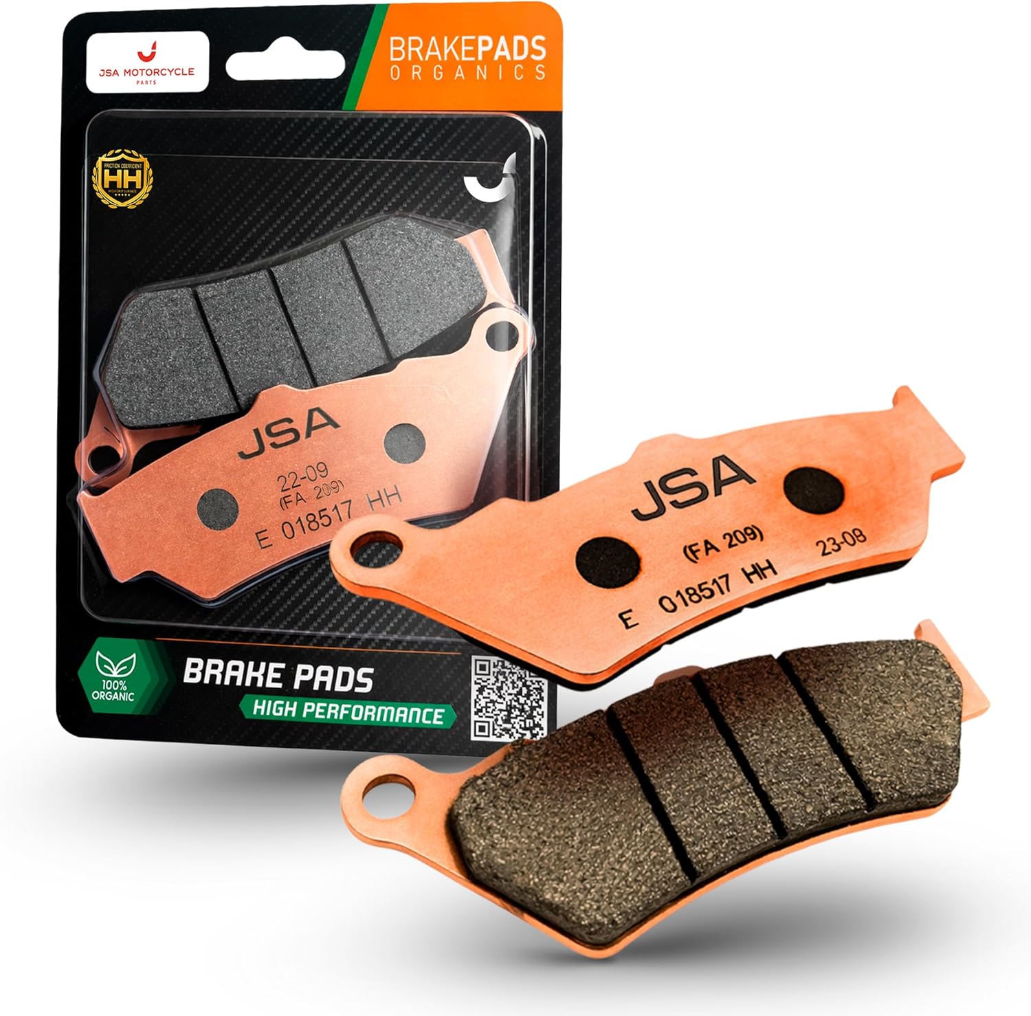 JSA Brakes 209 HH Rear Brake Pads for BMW R1250GS Adventure, R1200GS, Ducati Diavel, Harley Street 750, KTM & Triumph – Resin-Based HH Compound with Copper Backing Plate