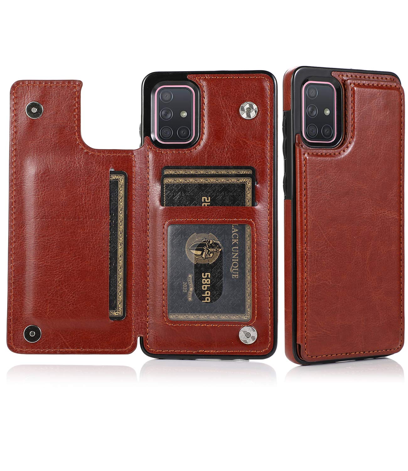 Diaxbest Galaxy A71-4G Case with Card Holder,[ Card Slot ] [ Kickstand ] [TPU Shockproof Interior ] Double Magnetic Clasp,Leather Flip Folio Wallet Case for Samsung Galaxy A71-4G-6.7" (Brown)