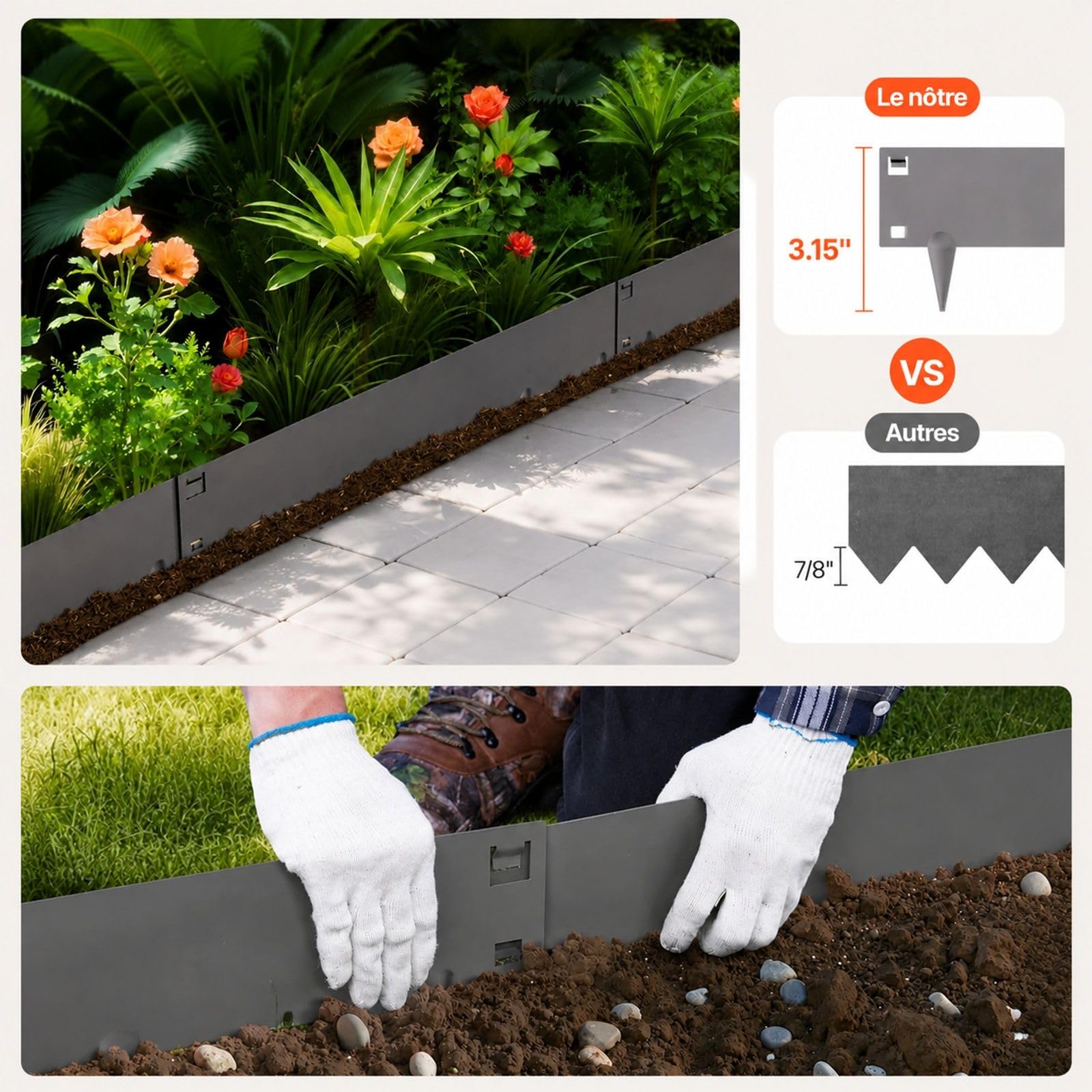 Bordure de Jardin en Acier, Lot de 5 pièces Gris foncé pour pelouse et parterres