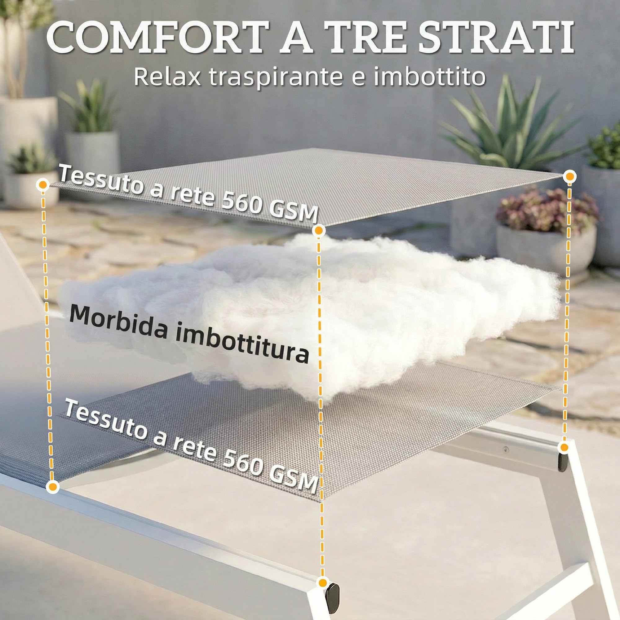 Outsunny Lettino Prendisole da Giardino Seduta Imbottita Grigio Chiaro | Schienale con 6 Posizioni Regolabili, Sdraio da Giardino in Texteline, Telaio in Alluminio Leggero, per Terrazzo Piscina