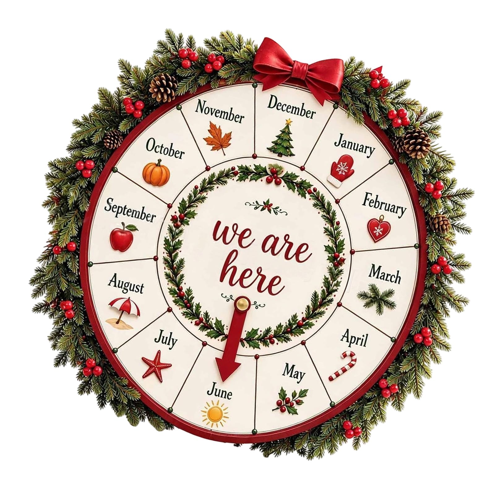 Rueda de cuenta regresiva de madera para decoración de navideña con puntero móvil, acento gráfico navideño en para estante, repisa, entrada, decoración de rueda de Adviento, cartel de de