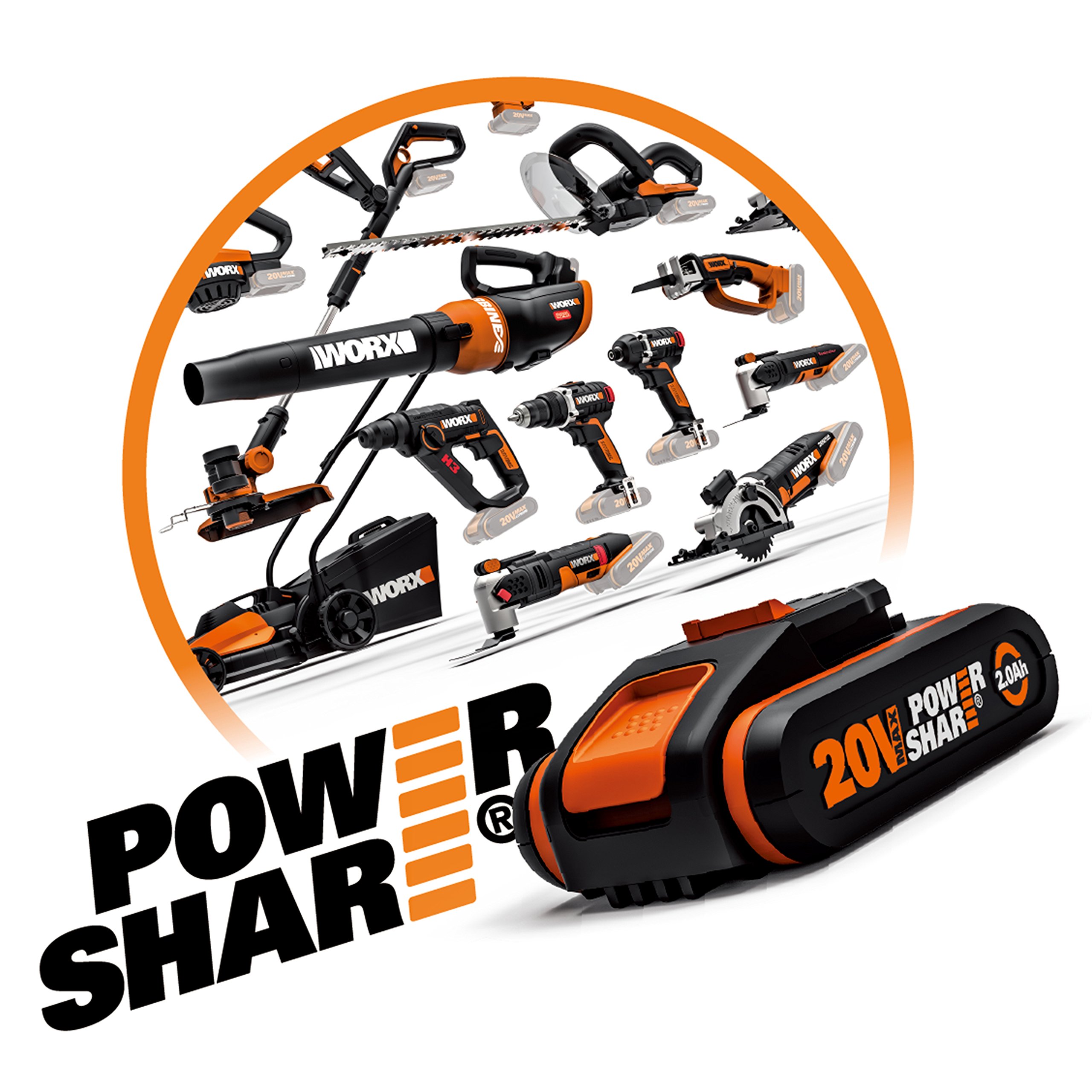 Worx WX693.9 Multifunzione ad Oscillazione Sonicrafter a Batteria 20V, Motore Brushless, Set di 39 pezzi, Velocità Di Oscillazione 8.000-18.000/min., Angolo di Oscillazione 4° - Solo Corpo Macchina