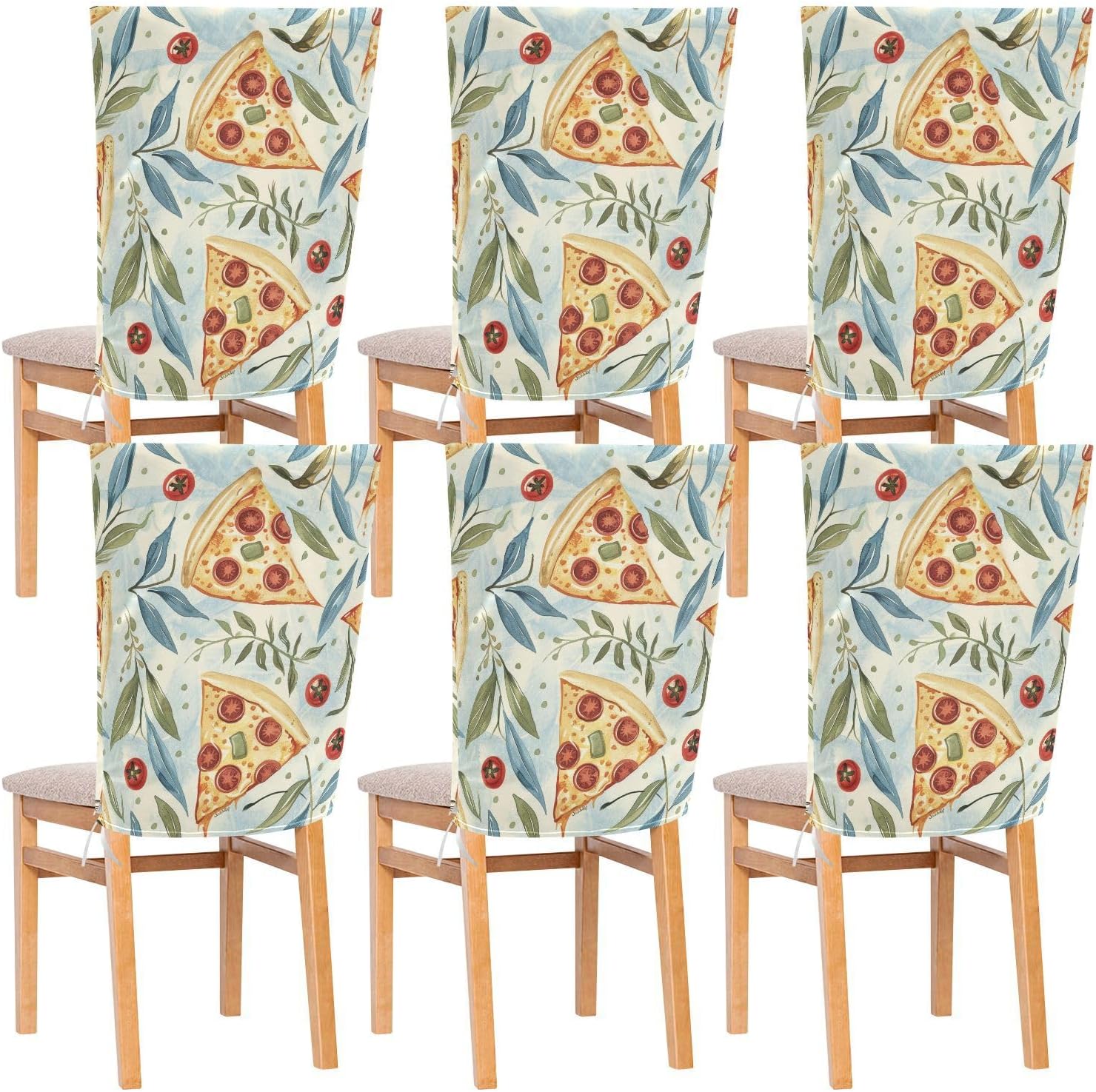 ALAZA Dragonfly Pizza Chair Back Cover Set of 6, Washable Reusable Removable Chair Slipcovers Decorative Chair Cover for Home Kitchen Wedding Party