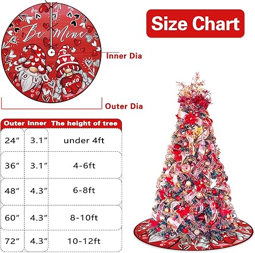 Miniatura 3 de Falda de árbol de Navidad de gnomo para el día de San Valentín, 48 pulgadas, con cordones, diseño de corazones rojos con texto en inglés Be Mine,