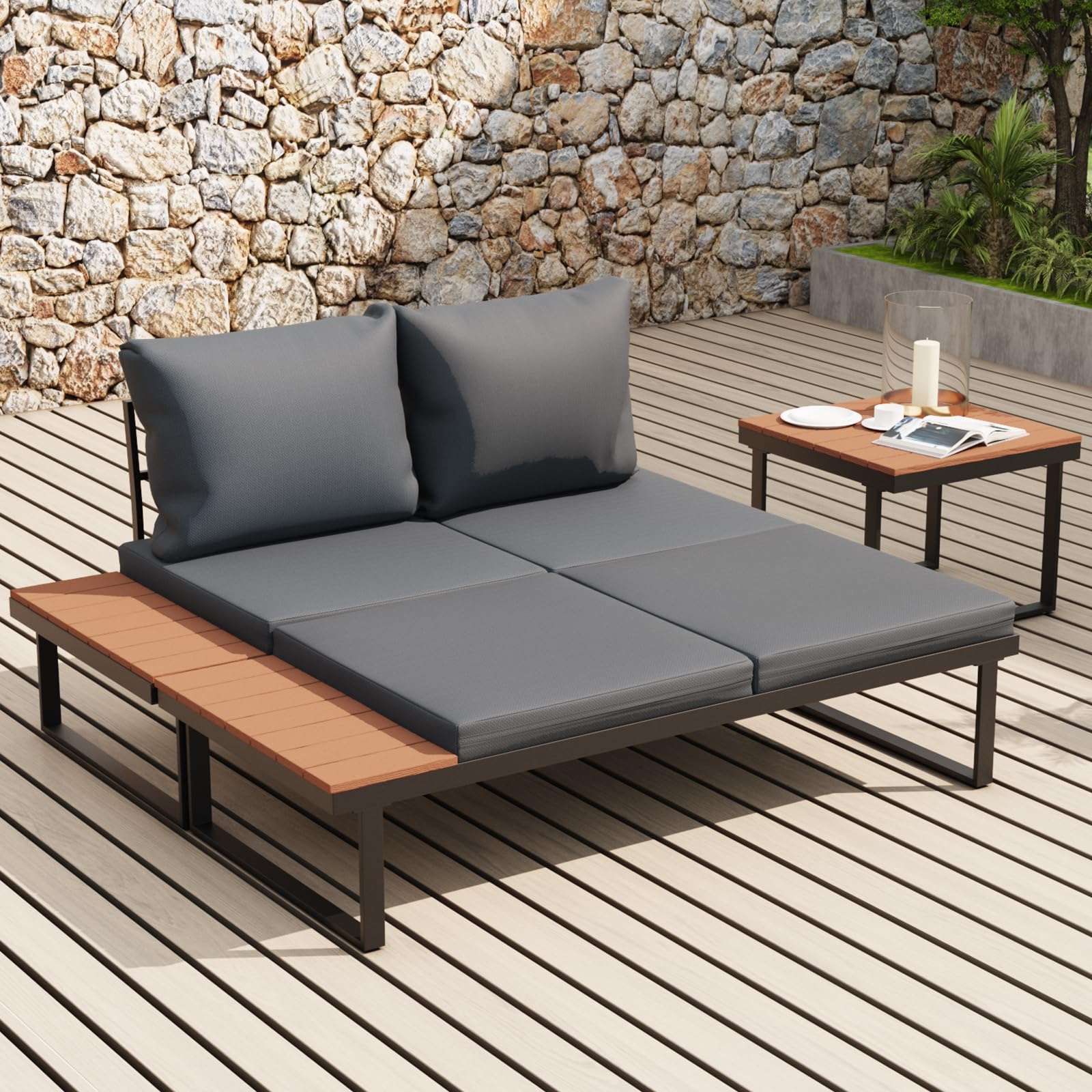 Gartenlounge Set 4 Personen, Loungemöbel Outdoor mit Tisch & Abdeckung, Gartensofa Sitzgruppe Wetterfest, Balkonmöbel für Garten & Terrasse
