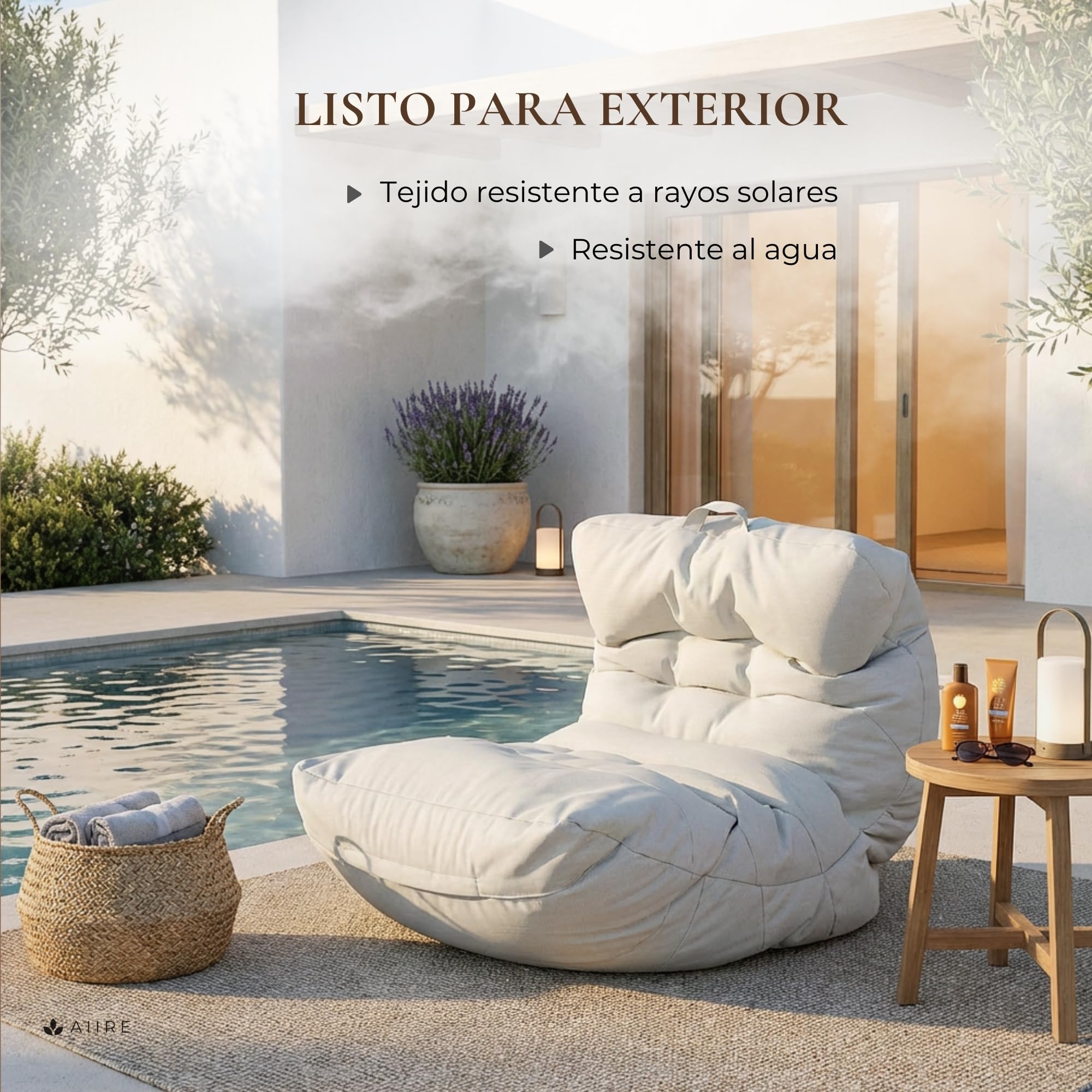Aiire Fauteuil Pouf Extérieur Moderne - Pouffe Géant XXL Adulte avec Remplissage pour Jardin et Piscine - Gros Bean Bag XXL Gris Clair