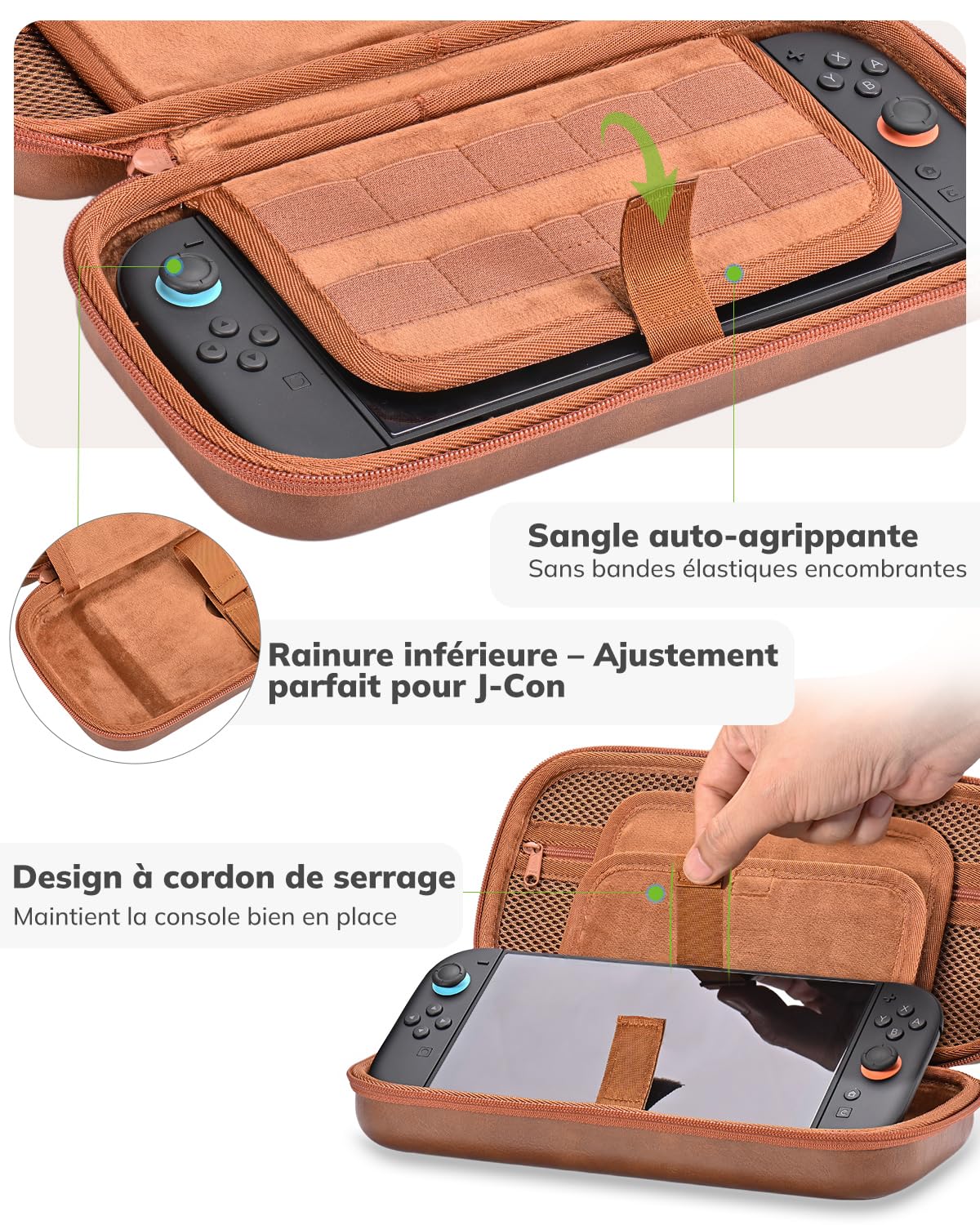 Younik Pochette Switch 2, Coque Rigide et Similicuir PU Étui Switch 2 avec 19 Emplacements pour Cartes de jeu et 2 Emplacements pour Cartes SD, Poche Filet Zippé (Marron)