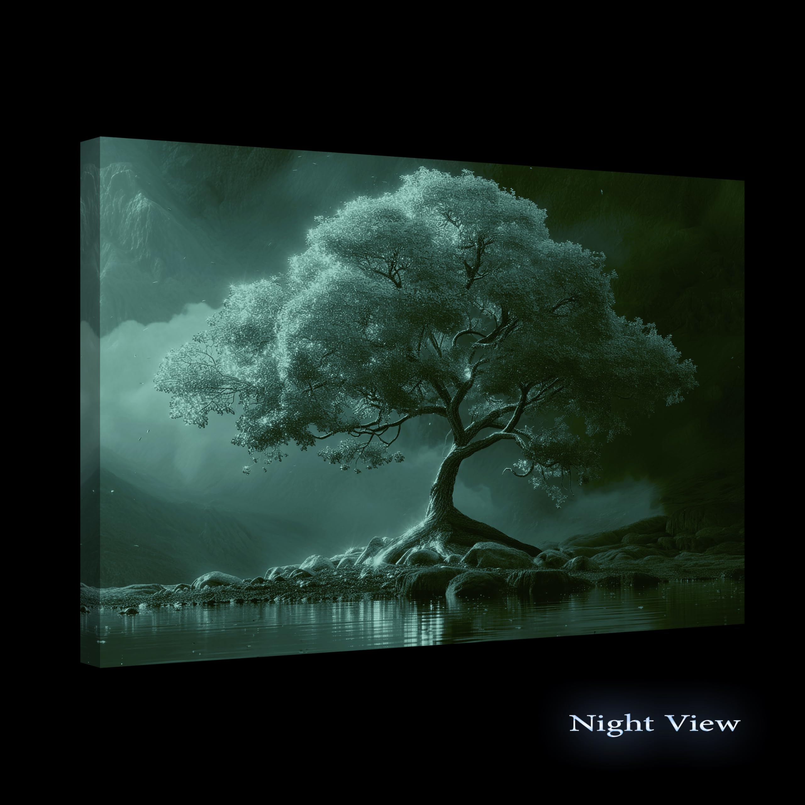 Startonight Tableau Abstrait Impression sur Toile Lumineux - Arbre de Vie Jaune Clair - Décoration Murale Moderne pour Salon - Grande Image sur Toile 80x120 cm - Idée Cadeau Élégante et Originale