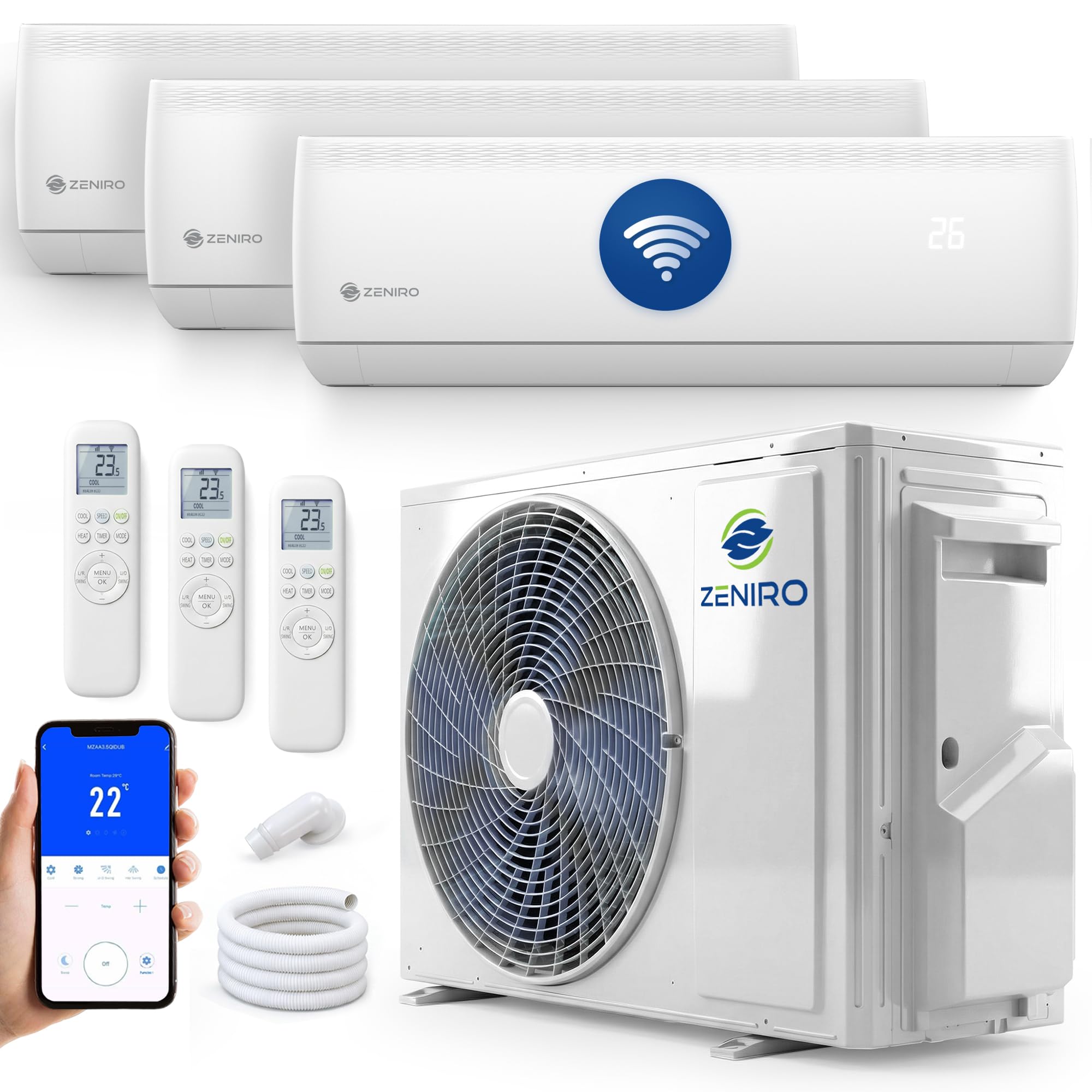 Multisplit Klimaanlage 3 Innengeräte Set 6,2kW 21000 BTU A++ WiFi 4D AirFlow Heizen bis -20°C R32