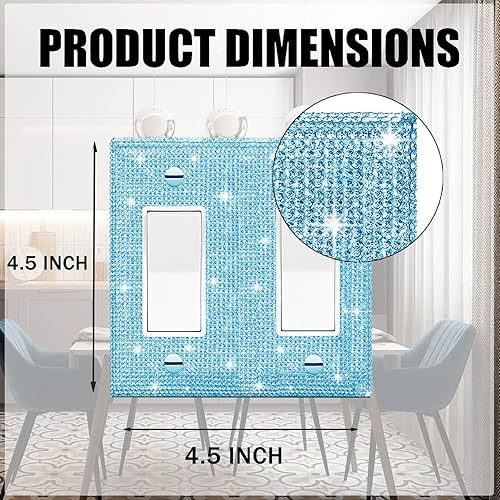 Miniatura 2 de Cubierta decorativa para interruptor de luz con diamantes de imitación azules brillantes, placa de pared, placa de pared con doble palanca, cubierta