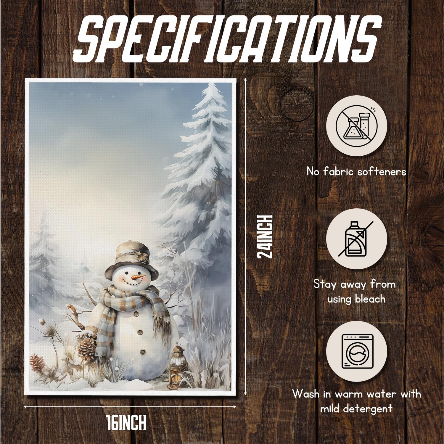 Rustic Winter Snowman Kitchen Towels, Christmas Snowy Tree Snowman Dish Tea Towels for Kitchen Decor, Holiday Winter Christmas Decorative Hand Towel for Bathroom, 16x24 Inch - Image 6