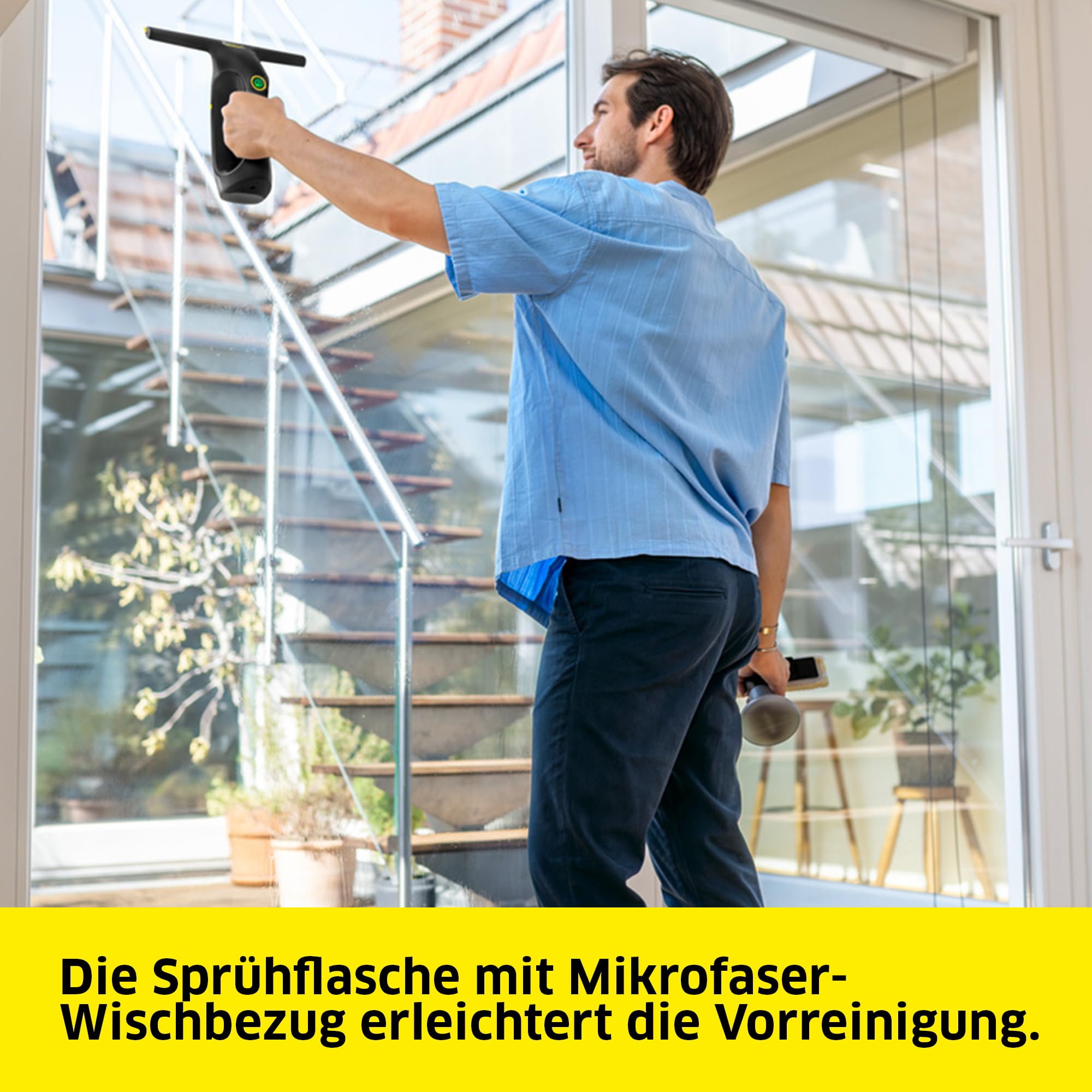 Kärcher Akku-Fenstersauger WV 2 Universal Precision+ Black, Akkulaufzeit: 35 min., Schmutzwassertank: 120 ml, 2 Absaugdüsen, Sprühflasche mit Mikrofaser-Wischbezug, 20 ml Fensterreiniger, USB-C-Port