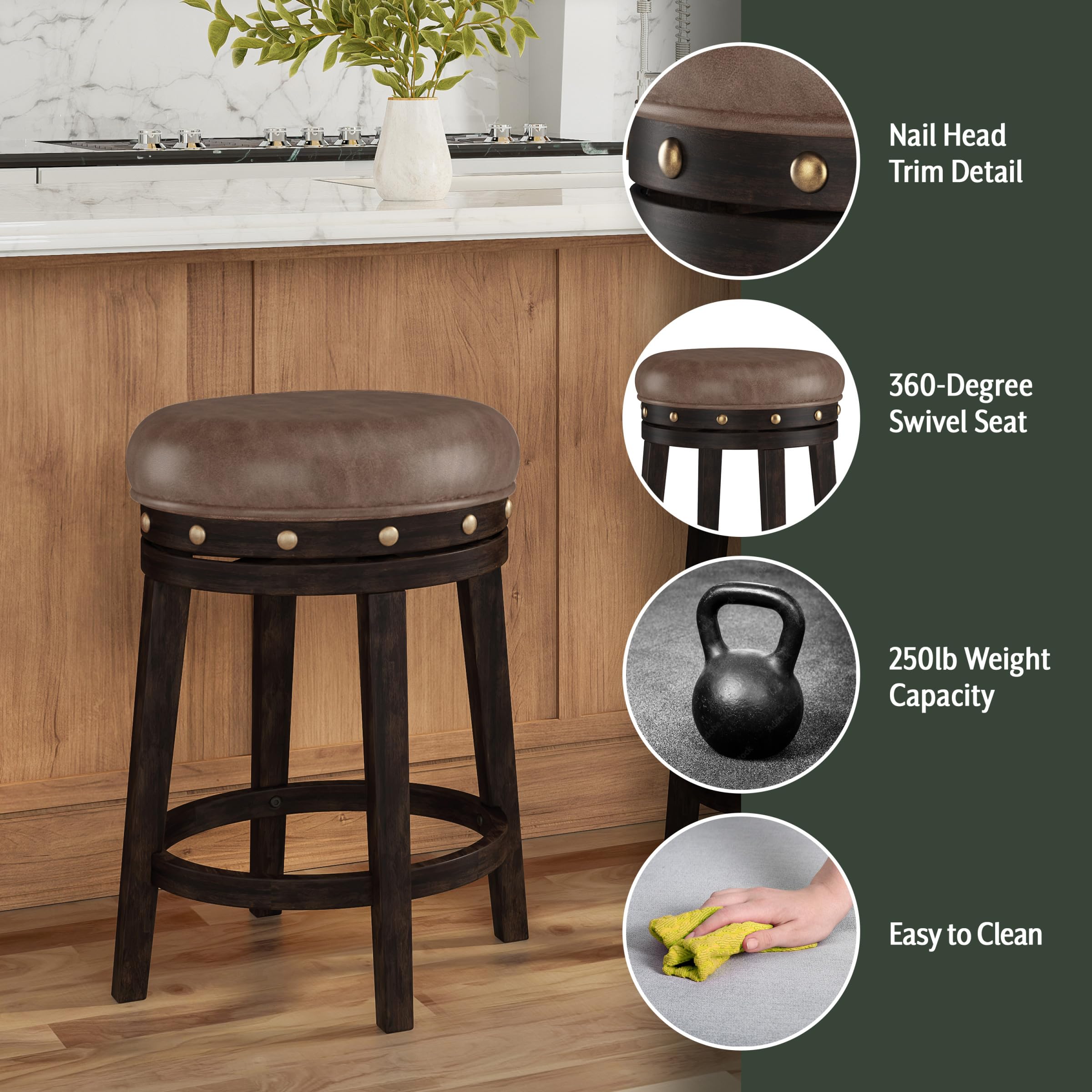 Hillsdale Presque Isle Swivel Counter Stool - Brown Vinyl Seat, Cherry Finish, 25.5" Seat Height - View #2