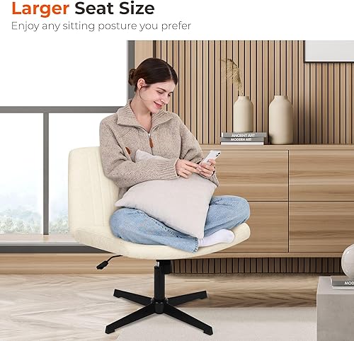 Miniatura 3 de NEO Chair Silla cruzada sin ruedas, sin brazos, patas cruzadas, escritorio de oficina, ancha y cómoda, silla de maquillaje, ajustable, para