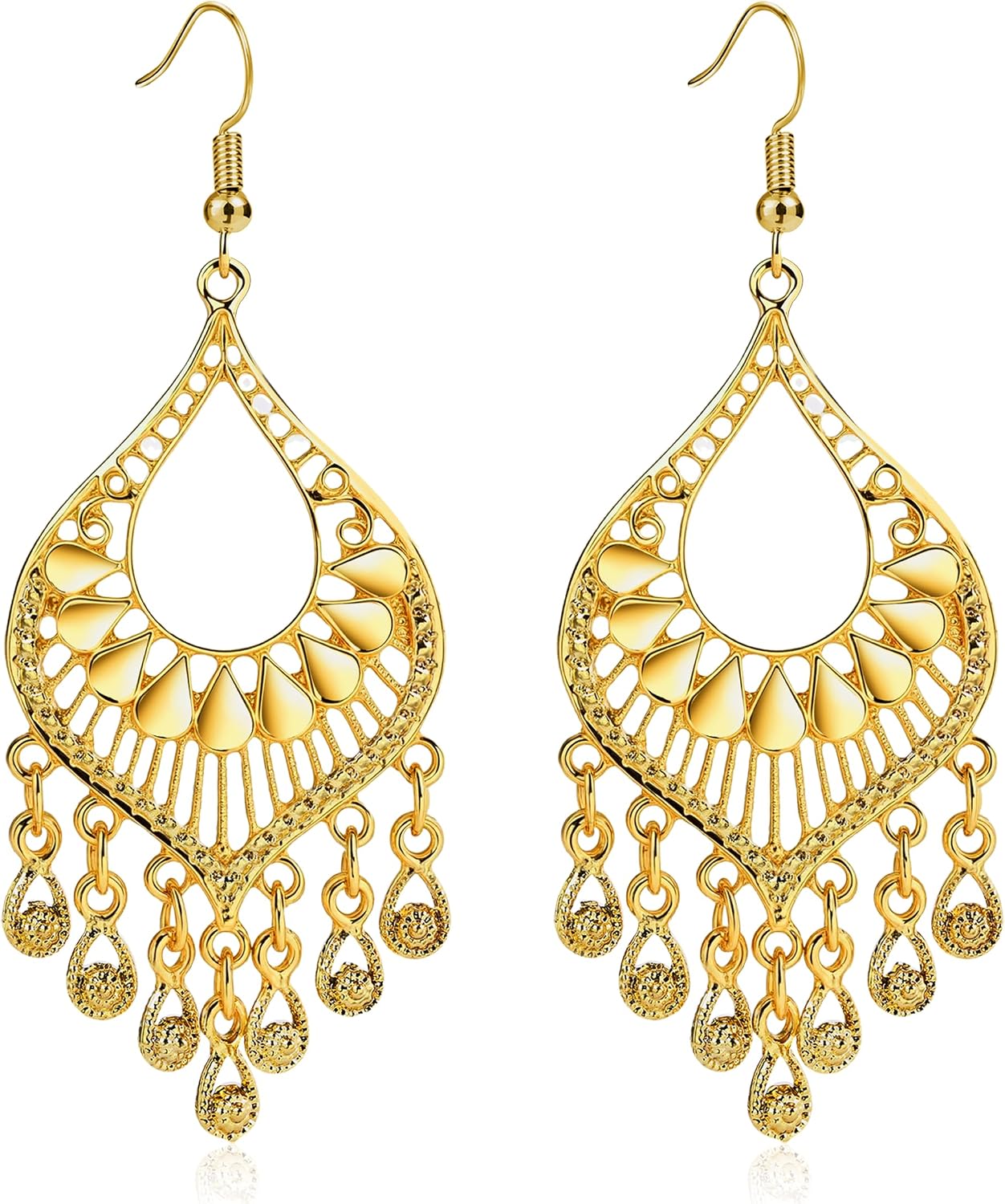 Silver 14K Gold & Rose Gold Plated Boho Chandelier Earrings – Intricate Bohemian Earrings with Filigree and Tassel Earrings for Women Trendy