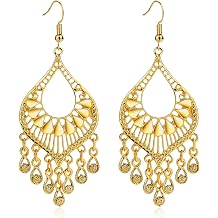 Silver 14K Gold & Rose Gold Plated Boho Chandelier Earrings Intricate Bohemian Earrings with Filigree and Tassel Earrings for Women Trendy