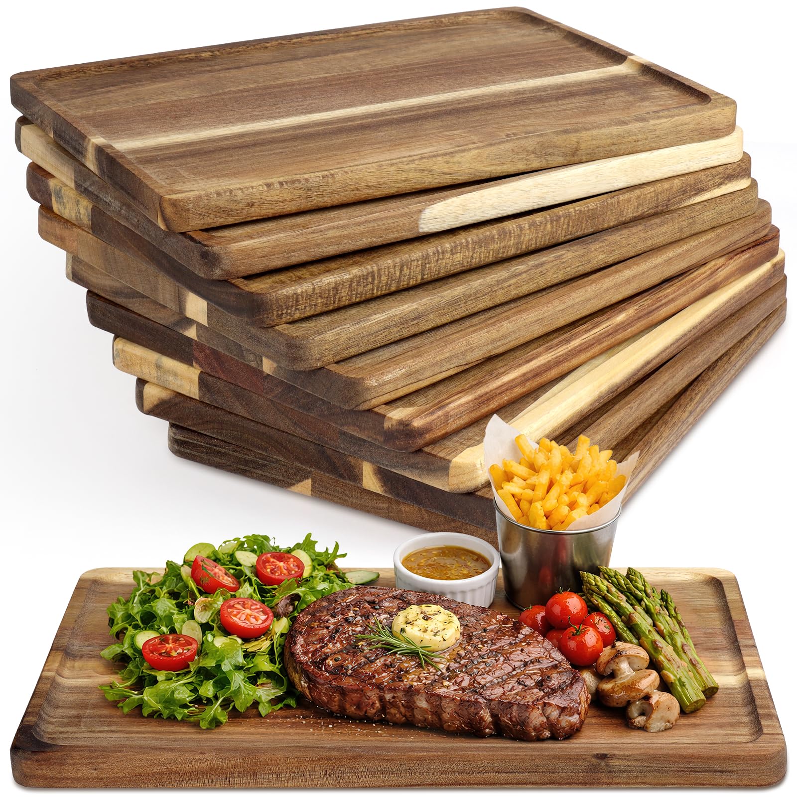 10er Set Servierbretter aus Akazienholz, Rechteckig, 30 x 20 cm